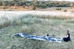 Filmstill performance "Molitva", cooperation with Sophie Tassignon  (musician D/B) during the residency at Fundacao Obras, Évora Monte, Alentejo, Portugal , May 27th, 2024. Filmed  by Ludger van der Eerden (PT)